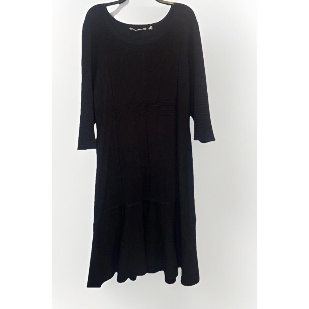 Soft Surroundings Women’s Black Ribbed 3/4 Sleeve Ruffled Hem Knit Midi Dress XL